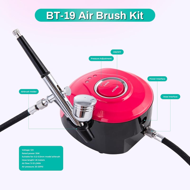 MDBTTOOLS Airbrush Kit with Compressor, 25 PSI, 0.3mm Nozzle, Air brush Gun Set for Nails Art, Cakes,Makeup, Painting, Cookie, Clothes, Paint, Cleaning Machine (ACK-BT19) - Image 2
